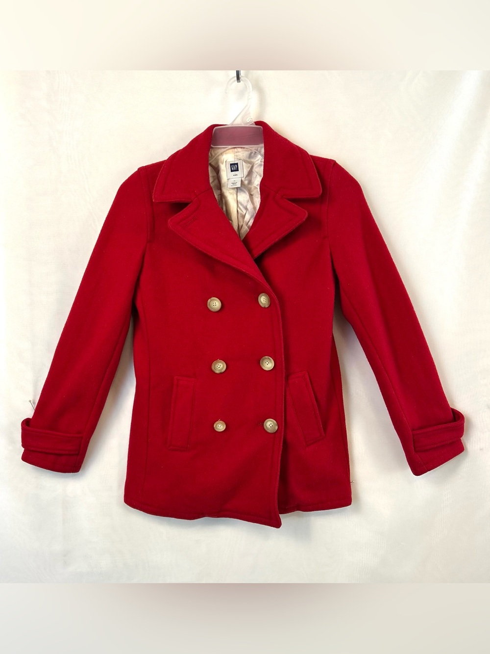 Gap Women’s Red Wool Blend Double Breasted Pea Coat / Size Medium